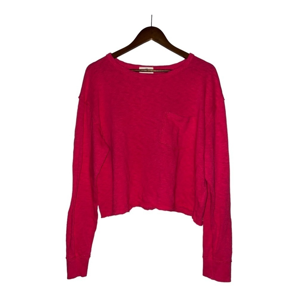 Anthropologie Cropped Knit Sweatshirt Pullover Sweater Women XL Pink‎ Rose NEW